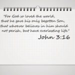 The text of John 3:16 black lettering on white background.